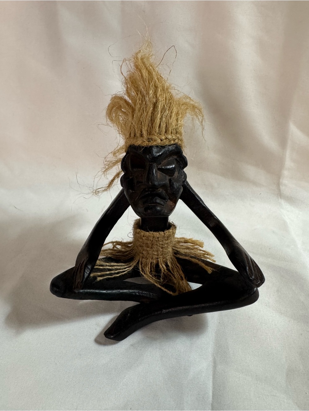 Vintage Tribal Figurine Hand Carved Wooden Tiki Surfer Sculpture Primitive Decor